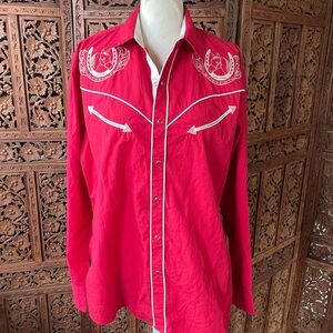 Vintage embroidered western cowboy horseshoe rodeo pearl snap button down Shirt